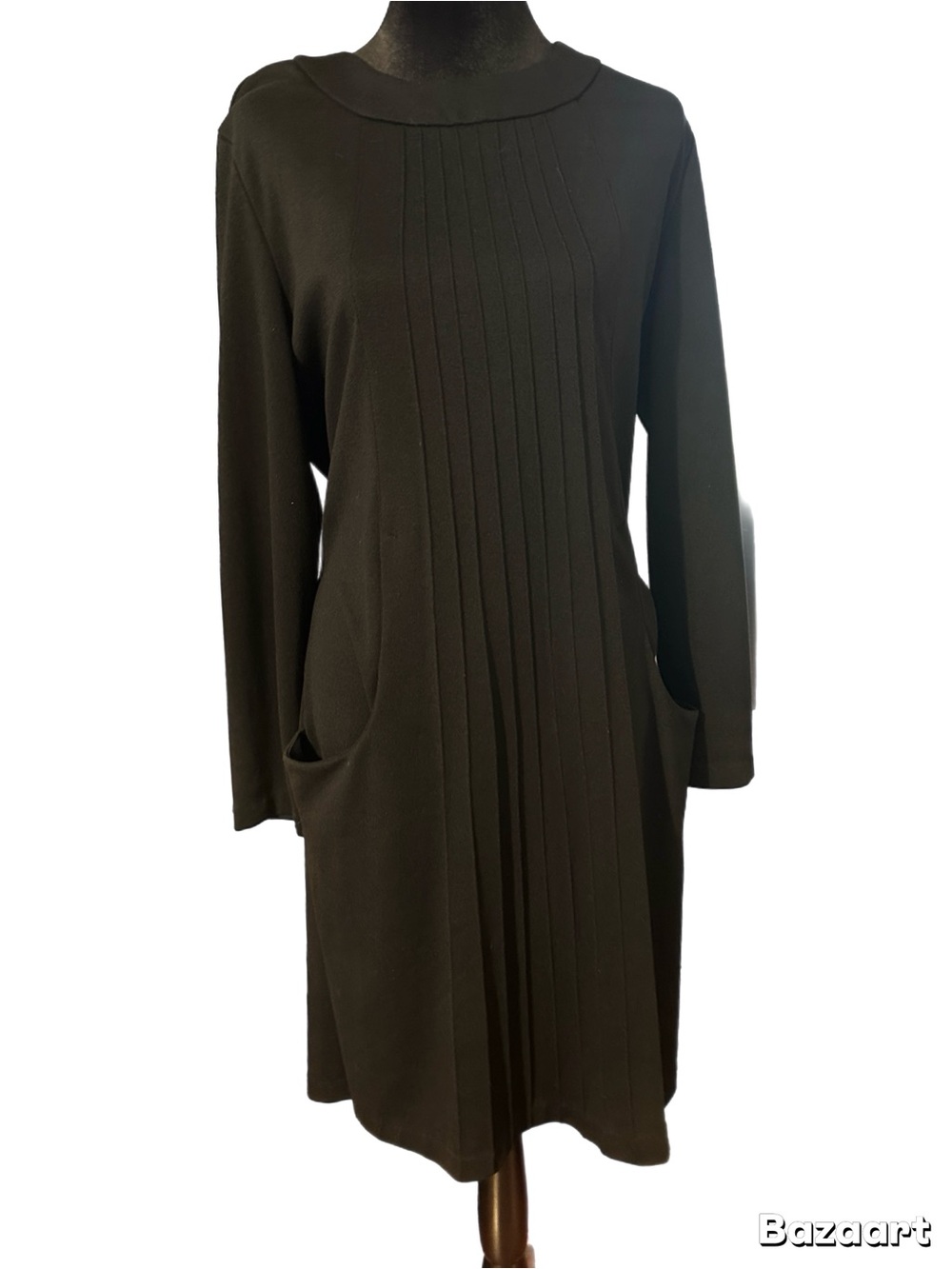 Chadwick’s Black Long-Sleeve Pleated Front Dress with Pockets